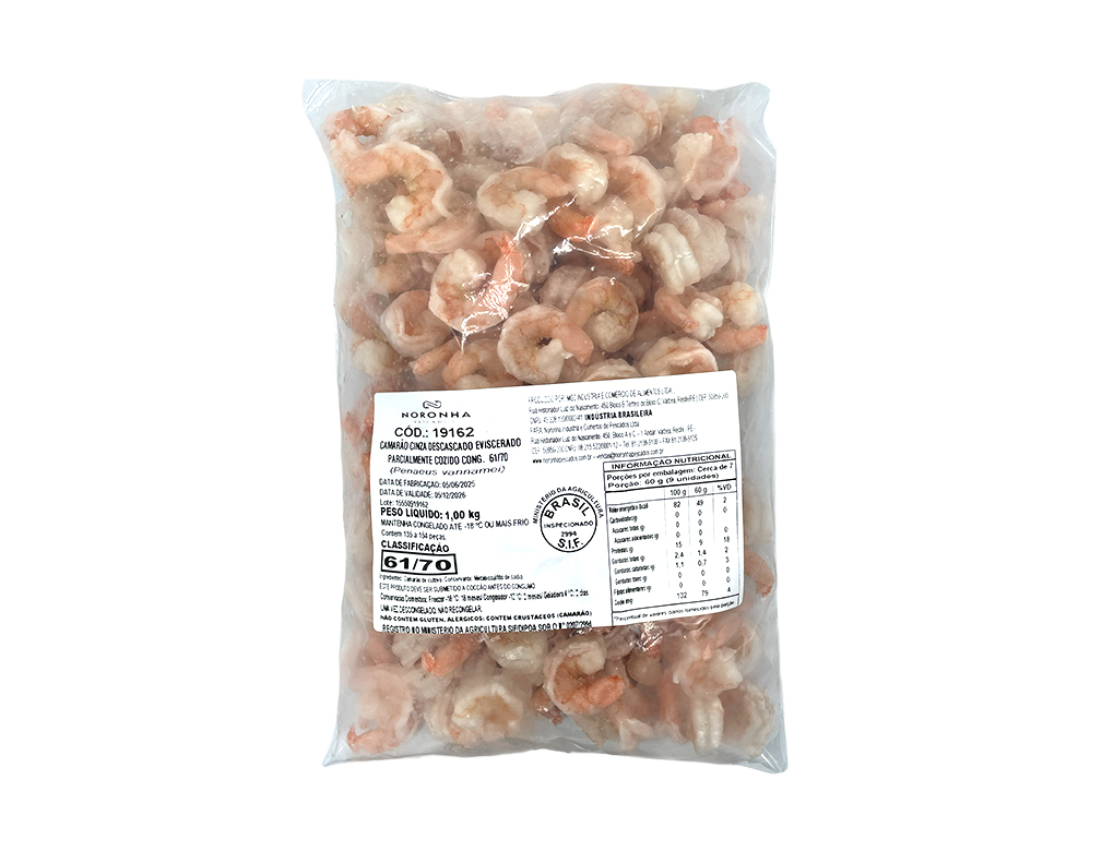 CAMARÃO CONGELADO DESCASCADO CINZA NORONHA 1 KG (CX 10 PCT)